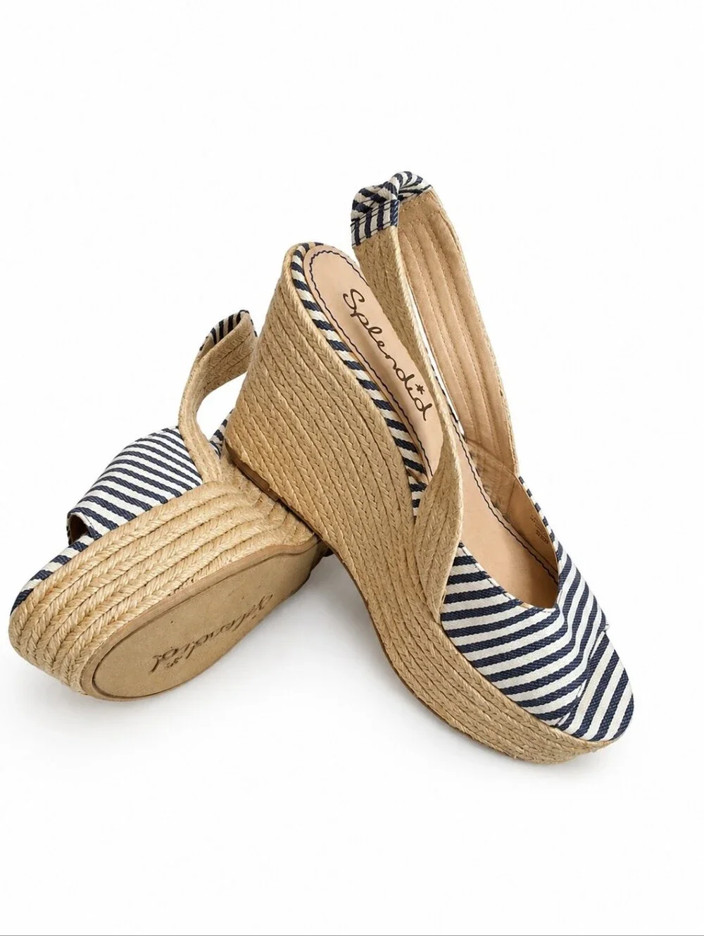Splendid Women’s 9.5 Navy White Striped Espadrille Platform Wedge Sandals